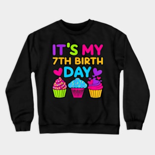 7 Years Old Rainbow Girls 7Th Birthday For Girls Kids Crewneck Sweatshirt